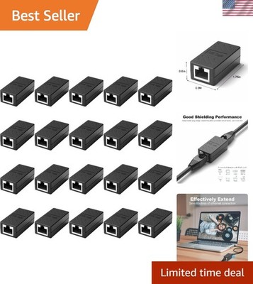 High-Performance RJ45 Ethernet Coupler, Female to Female, 20 Pack - Black