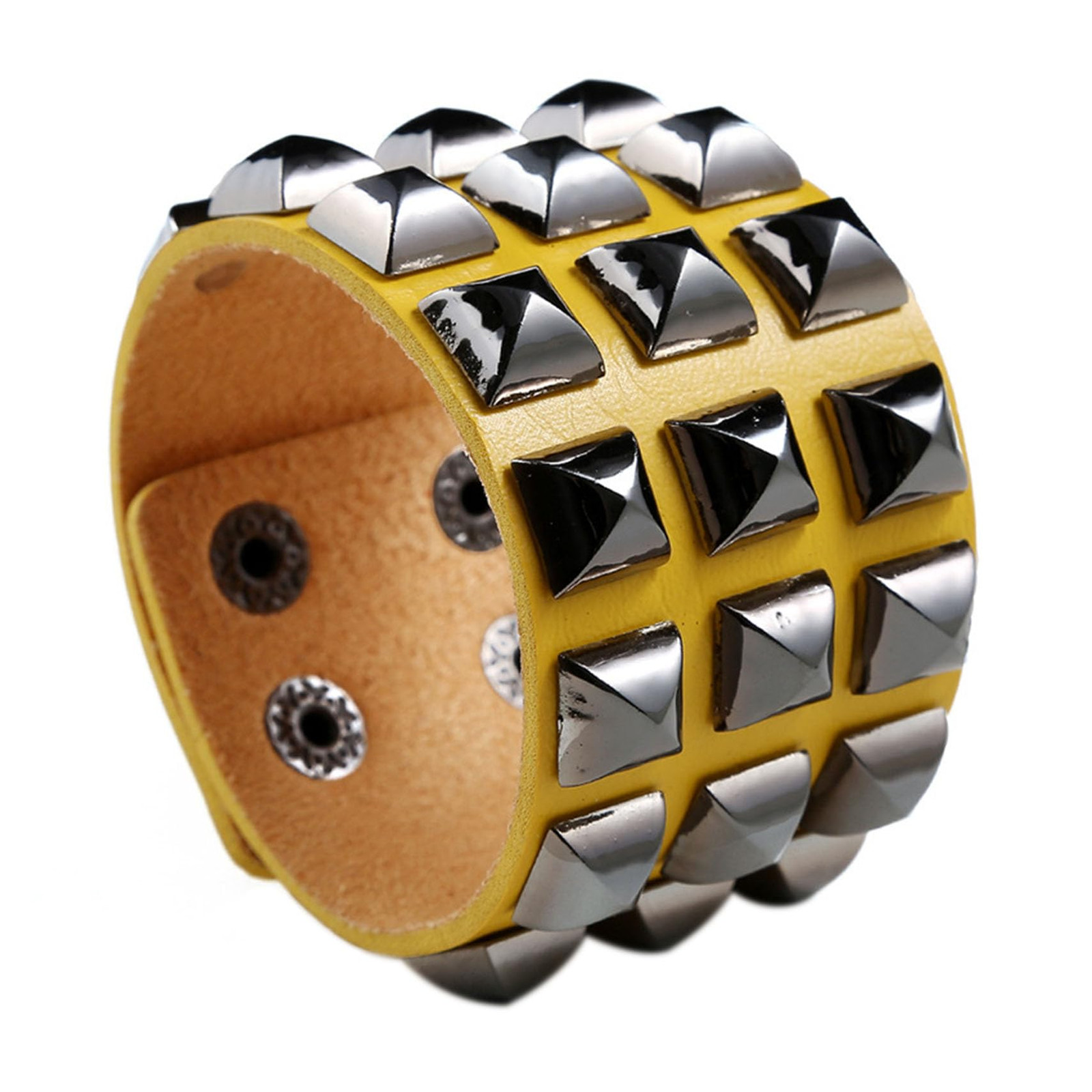 Punk Rock Pyramid Rivet Studded Wide PU Leather Arm Cuff Bracelet in Yellow