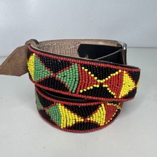 Vtg Handmade Beaded Leather Belt Native American "Lazy Stitch" Diamond Pattern