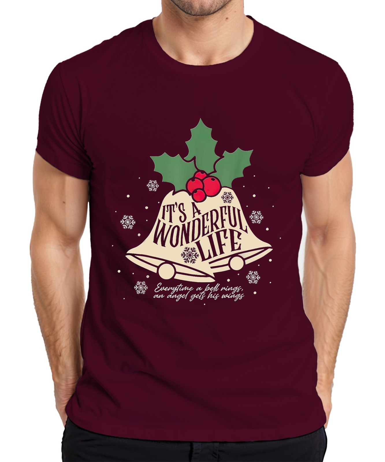 It's a Wonderful Life Christmas bells holly snowflake vintage men's T-Shirt