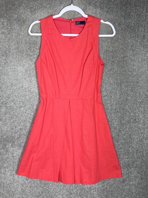 Gap Linen Blend Fit Flare Sleeveless Dress Womens Sz 2 Coral Rose Pockets Lined