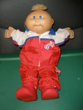 Vintage 1985 Cabbage Patch Kids Blond Hair Patch,  Blue Eyes, Jogging Outfit
