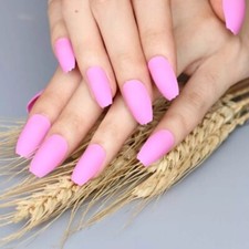24 Matte Pink Press On Nails w/ Glue medium coffin cute bright