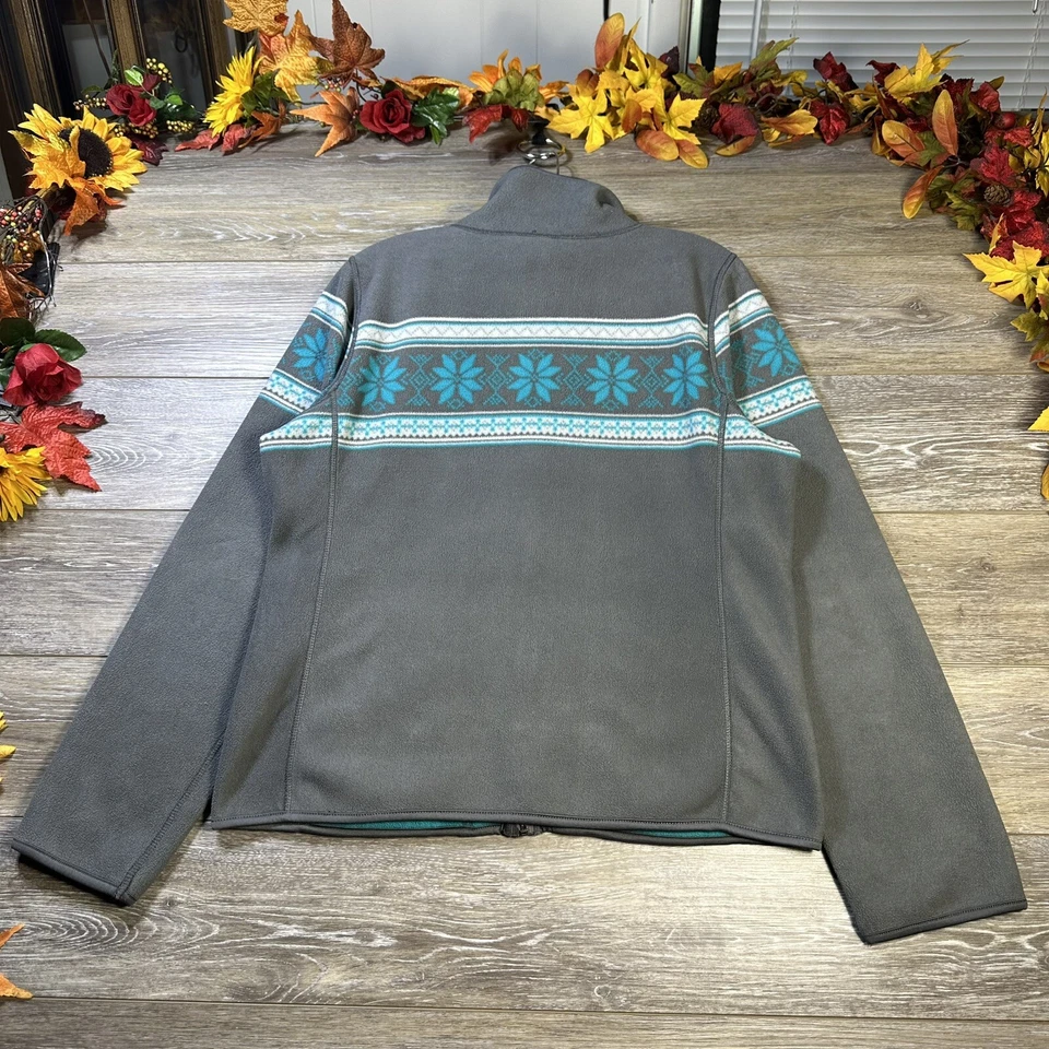 Laura Scott Jacket Size Large Reversible Gray Turquoise Fleece Windbreaker Coat - Image 2 of 4