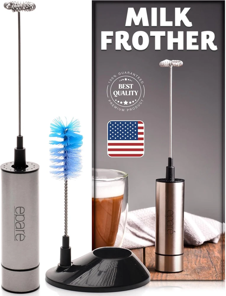 Milk Frother - Handheld Electric Wand Mixer - Mini Battery Operated Hand Immersi