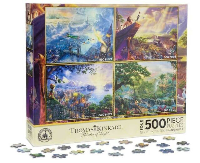Disney Thomas Kinkade Set of 4 500 Piece Puzzles Puzzle Lion King Pinocchio Peter Pan Jungle Book