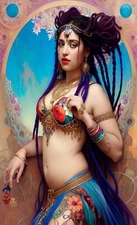 Enchanting Belly Dancer Illustration Art Print - Exotic & Mysterious - Hand Sign