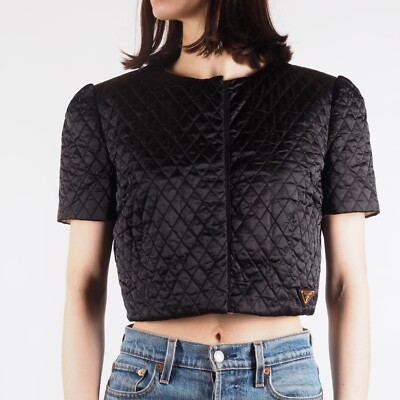 Prada Women's Quilted Cropped Short Sleeve Padded Jacket Black IT