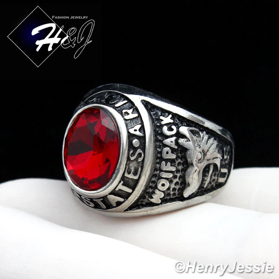 Anillo Rubí Simulado Chapado en Plata/Negro Militar Ejército de Estados Unidos Acero Inoxidable HOMBRE*100 Foto 2 de 4
