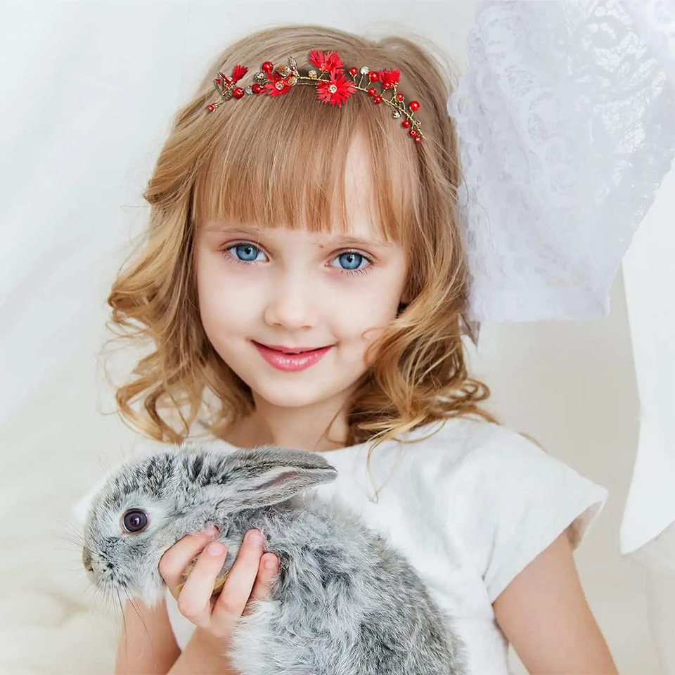 Bride Red Flower Girls Hair Accessories Gold Leaves Floral Headpiece Hair Vine T eBay
