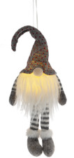Ganz 16" LED Plush gnome Ornament Gray hat and Gray and white stripped legs
