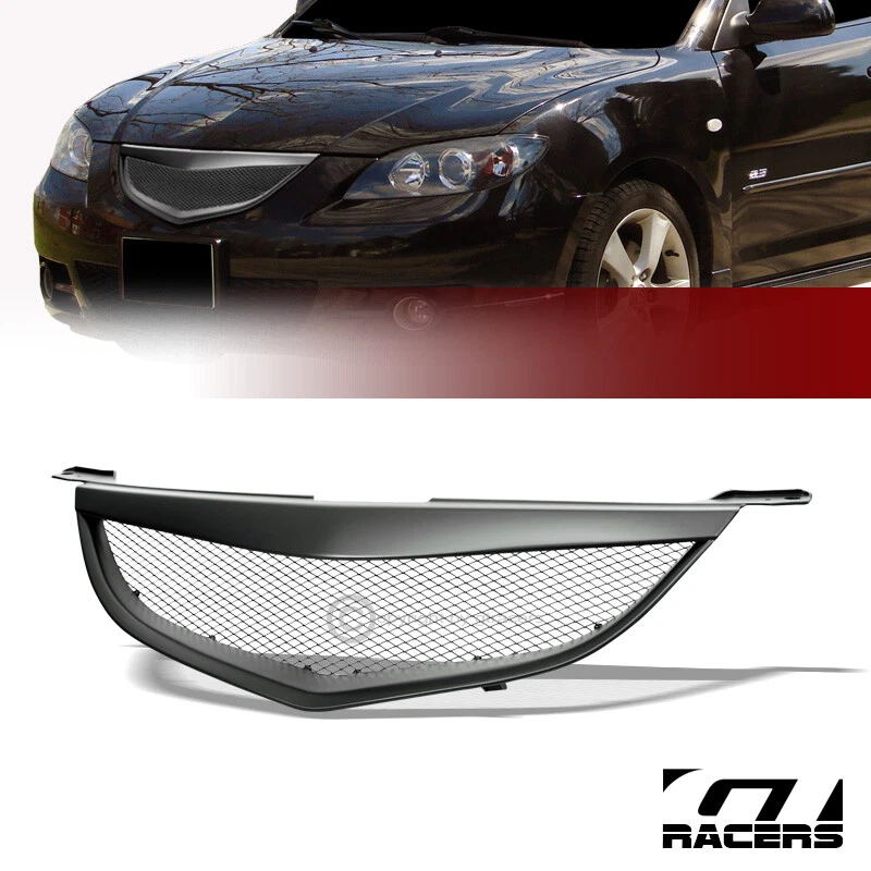 For 2004 2006 Mazda 3 Mazda3 Sedan Matte Black Aluminum Mesh Front Bumper Grille