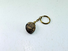 Vintage Black White Faux Seashell Beach Nautical Keyring Keychain 1.25" Diam
