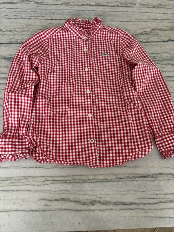 Vineyard Vines Girls Gingham Ruffle Trim Red and White Plaid Shirt Size 5
