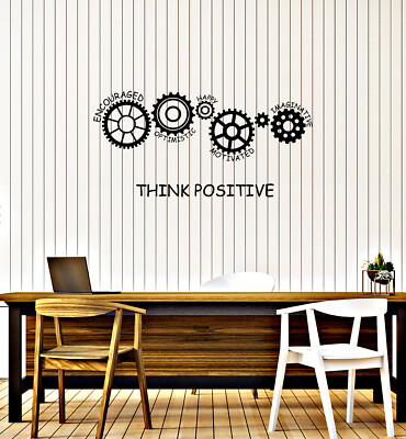 Vinyl Wall Decal Think Positive Office Space Art Gears Words Stickers (ig5832)