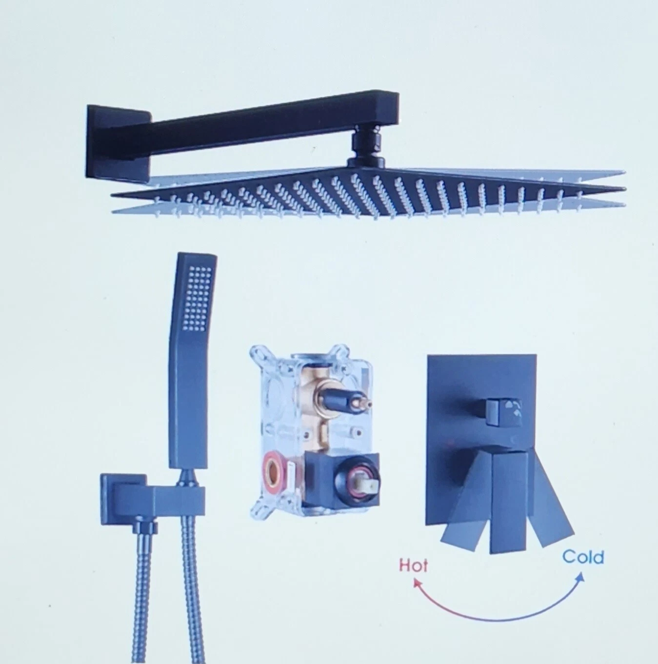 Cobbe Rainfall Shower Head with Handheld in Black (Valve Included) KSA013 *