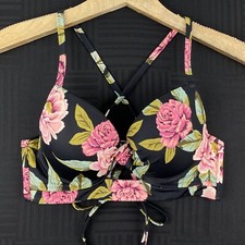 Shade Shore Womens 34B Black Floral Light Lift Swimsuit Bikini Top