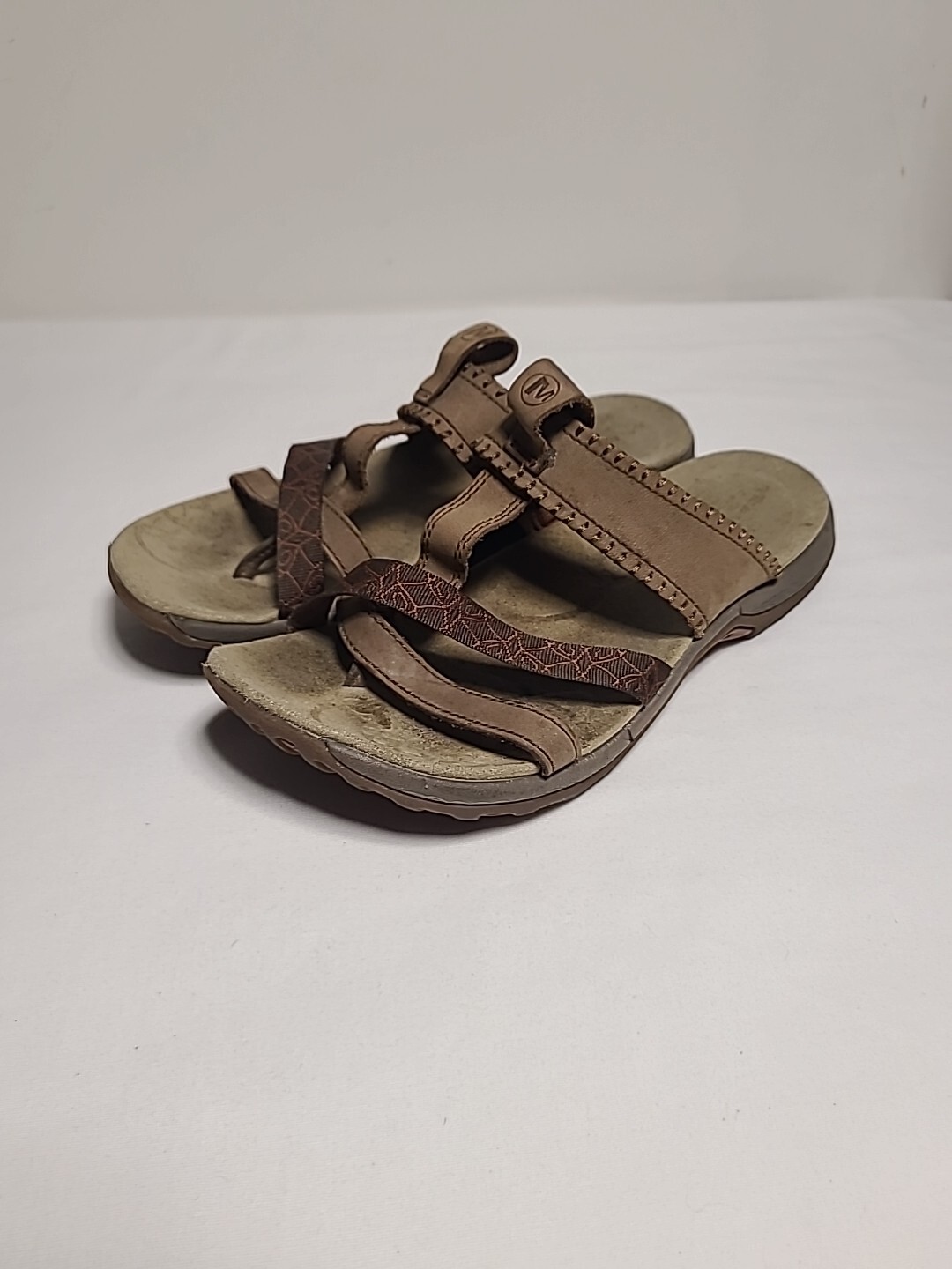 Merrell Dark Earth marrone pelle marrone marrone sandalo cinturino slide scarpe donna 8 perizoma