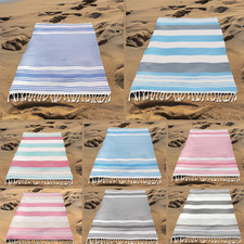Large Hammam Beach Towel Striped Turkish Style Fouta Peshtemal Cotton Rich