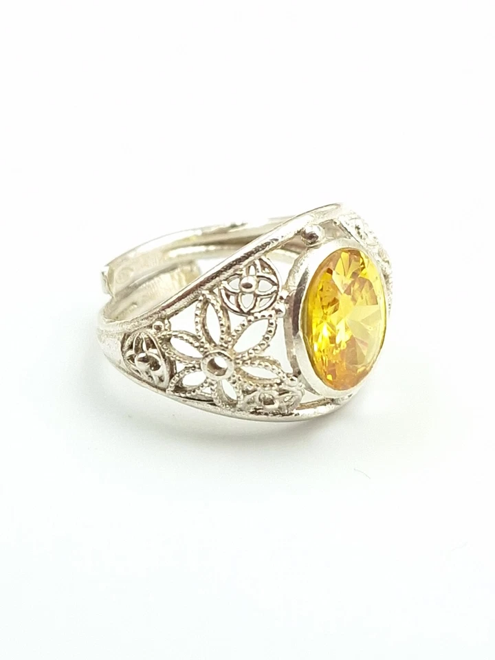 ANELLO DONNA CITRINA NATURALE ARGENTO 925 RODIATO ORO BIANCO 18 KT REGOLABILE  - Immagine 3 di 4