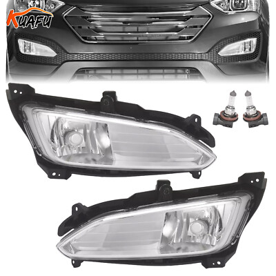 Front Driving Fog Light Lamp Chrome Pair for Hyundai Santa Fe Sport 2013-2016