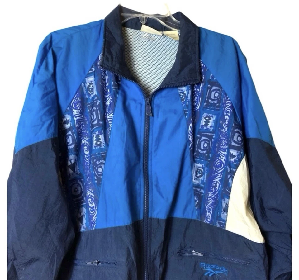 Leggings vintage REEBOK 90’s Y2K terno de pista azul com zíper frontal cintura alta M/G - Imagem 2 de 4