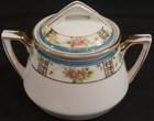 Nippon Hand Painted Pink Floral Sugar Bowl With Blue & Gold Circa 1891 - 1921