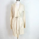 INHABIT OFF-WHITE CASHMERE LONG SLEEVE CARDIGAN SWEATER WITH BELT WOMENS MEDIUM