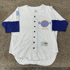 Vintage Hard Rock Cafe Chicago Baseball Shirt Men's XL Made In USA Gray Full Btn