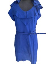 Sharagano Belted Dress Size 6 NWT-Blue ladies-flutter sleeves-spring-office