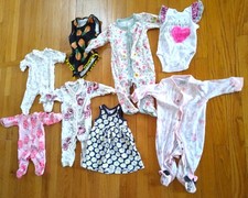 Baby Girls Clothing Lot 0-3M Newborn Pajamas Pants Jumpsuit Dress 8 pc NICE