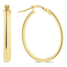 9ct Gold Medium Hoop Earrings Oval shape Classic Plain Smooth 20mm Earrings
