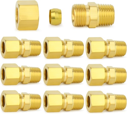 Brass Compression Tube Fitting, 3/16" OD X 1/8" NPT Male Compression Union Conne
