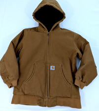 Carhartt Youth L 14/16  Brown Full Zip Pockets Hooded Quilted Jacket Exc Cond