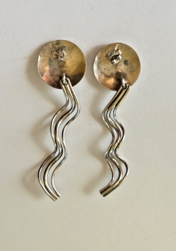 3" Silver Dangle Statement Earrings, Unique Artis… - image 4