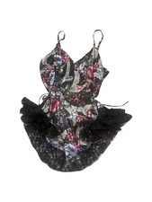 NWT Gold Label VICTORIA'S SECRET Slip TEDDY Satin BODYSUIT Lace Romper Skirt L