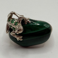 Sterling Silver 925 Malachite Frog Statement Ring, Emerald Accents, Size R