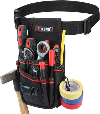 Electrician Tool Pouch with Belt Clip - 7-Pocket Lightweight Black-Red