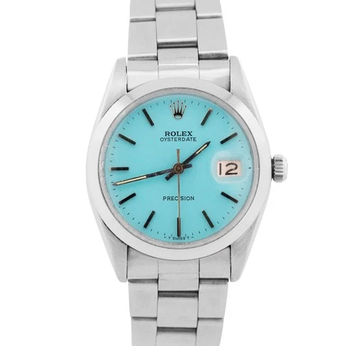 VINTAGE Rolex Oysterdate Precision BLUE Stainless Steel Oyster 34mm Watch 6694