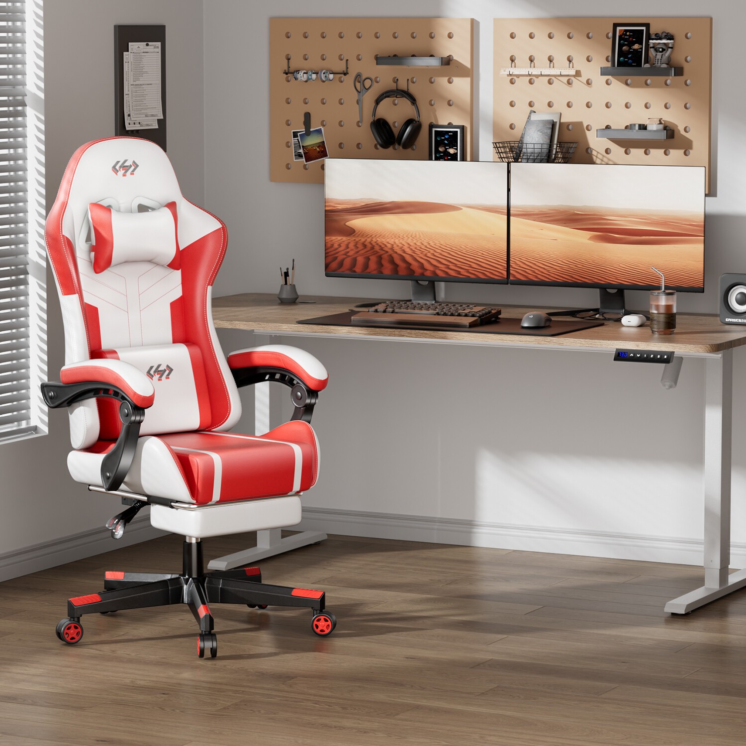Gaming Chair with Footrest & Massage Lumbar Support, Gamer Chair with Headrest