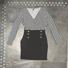 SHEIN Houndstooth Print Surplice Neck Bodycon Dress with Button Detail