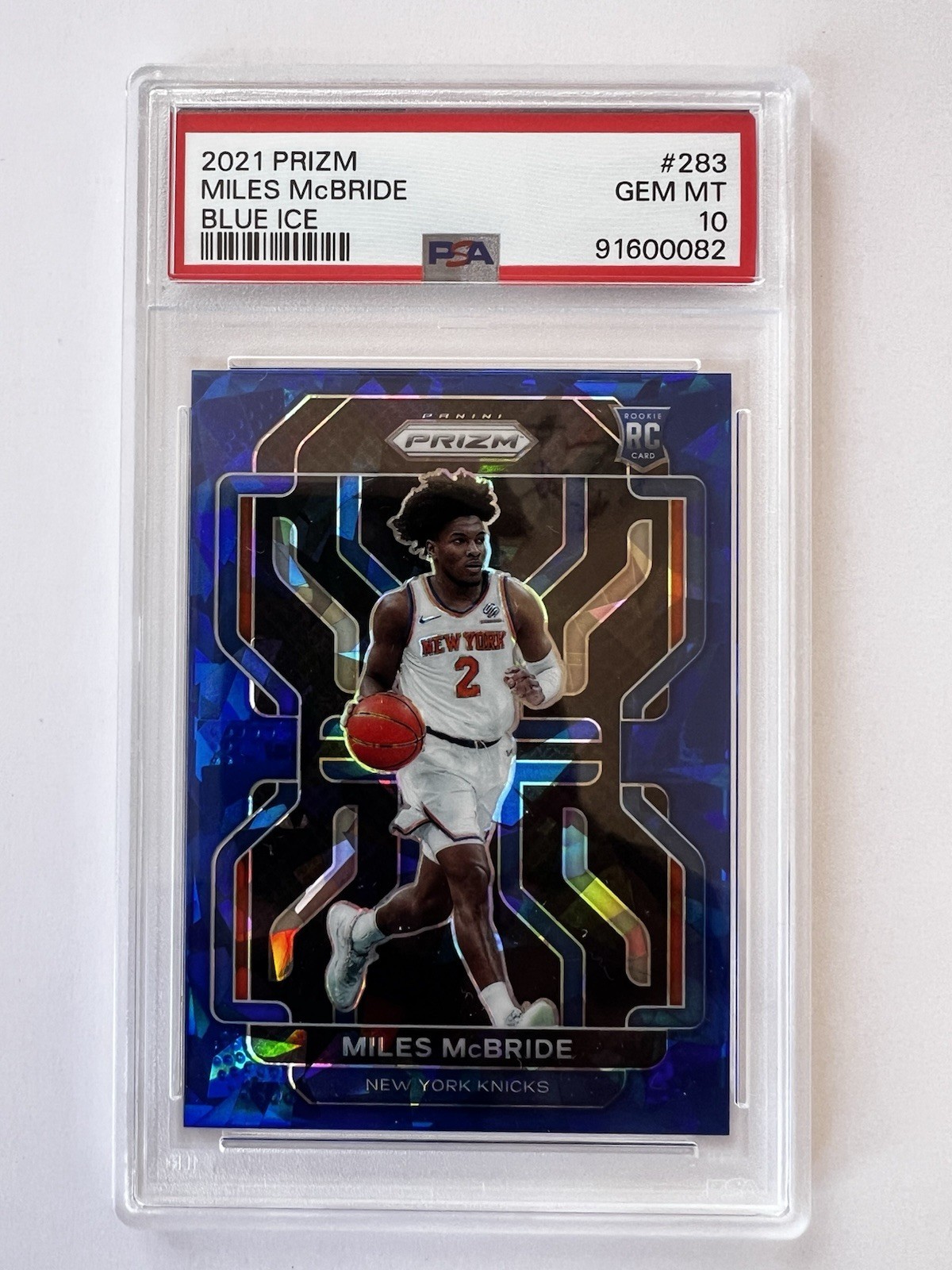 2021 Panini Prizm Blue Ice Prizm #283 MILES MCBRIDE RC /125 PSA 10 Knicks