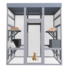 70.1"H Large Wooden Cat Enclosure Catio Cage Cat Run House Outdoor w/7 Platforms