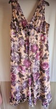 Kaleidoscope Ladies Size 18 V Neck Dress Sleeveless Floral Pink Purple Frill
