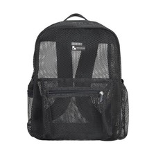 Jet Black Mesh Backpack, Heavy Duty, See Through, School, Beach, Sports, Work