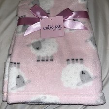 Cutie Pie Pink White Lambs Sheep Baby Crib Stroller Plush Blanket 30 X 36 NEW 