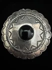 Vintage NAVAJO J.Smith Sterling Silver Designed Onyx Large Brooch Signed Native