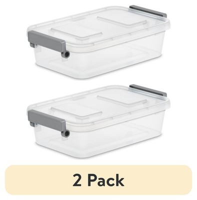 (2-Pack) Sterilite 2.7 Quart Modular Locking Box, Clear Storage Box, Gray