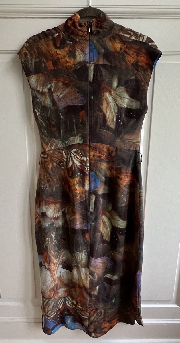 Ted Baker Langley 100% Silk Butterfly Print Midi Sheath Dress Size 2/US 6