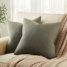 Rustic Cotton Linen Throw Pillow Covers Set of 2, 22" x 22" Pack of 2 Olive